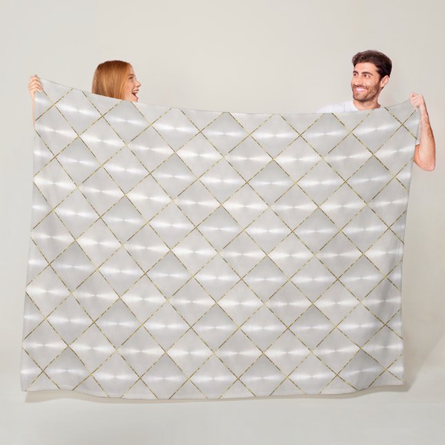 White Mother of Pearl with Gold Monogram Fleece Blanket (In Situ)