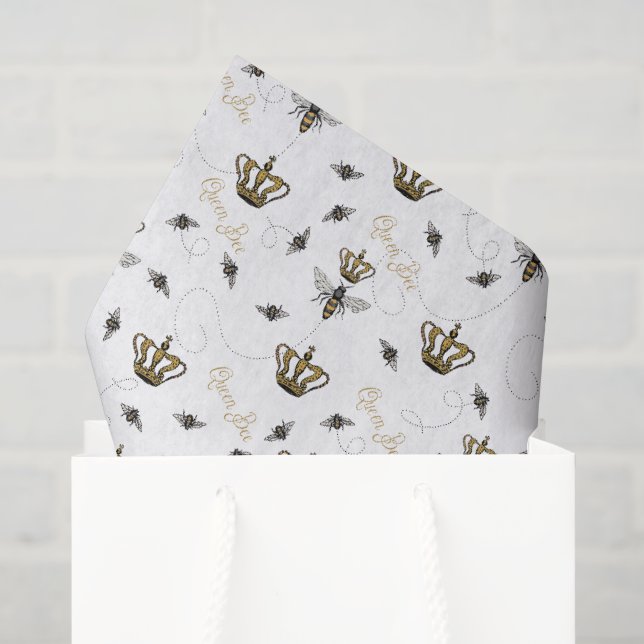 White Mothers Day Royal Queen Bee & Gold Crown Tissue Paper (Gift Bag)