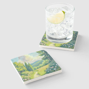White Mountains   New Hampshire Landscape Painting Stone Coaster