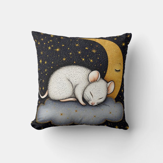 ☁️🐭 White Mouse Cloud Sleepy Cozy Decor Gift ✨ Throw Pillow (Front)