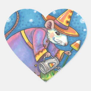 WHITE MOUSE IN CANDY CORN GARDEN, COLORFUL & CUTE HEART STICKER