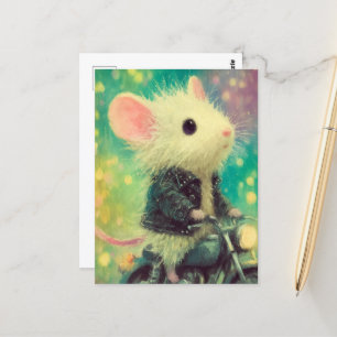 White Mouse on a Motorcycle Postcard