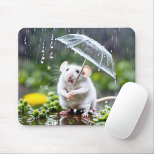 White Mouse Under Umbrella Pad