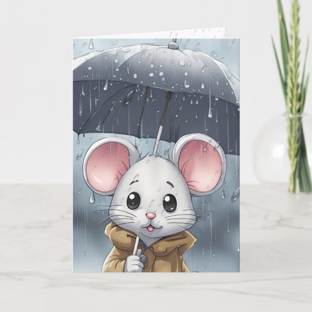 White Mouse With Umbrella Card (Front)