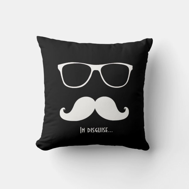 White Moustache and Sunglasses Disguise Throw Pillow (Front)