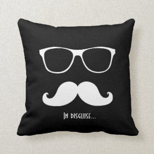 White Moustache and Sunglasses Disguise Throw Pillow