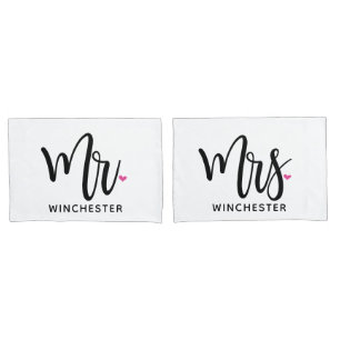White Mr. + Mrs. (name) Personalized Pillowcases