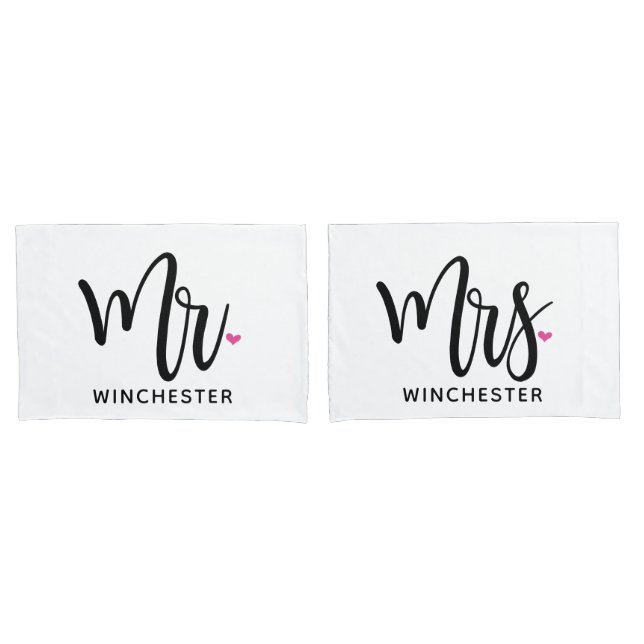White Mr. + Mrs. (name) Personalized Pillowcases (Front-Set)