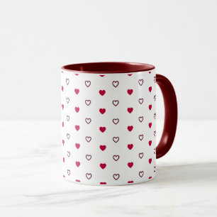 White Mug – Dark Red Hearts