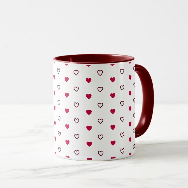  White Mug – Dark Red Hearts (Devant droit)