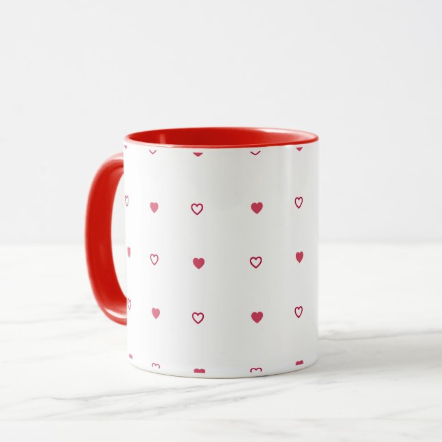 White Mug – Red & Hollow Hearts (Devant gauche)