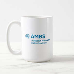 White mug with blue AMBS logo