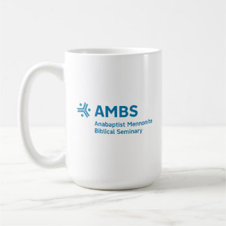 White mug with blue AMBS logo