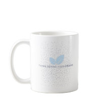 White Mug with Blue Leaf Design and Quote