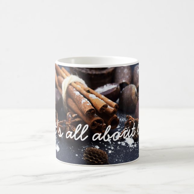 White mug with cinnamon and chestnuts and text (Center)