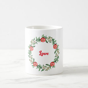 White Mug with Pink Pomegranate Wreath
