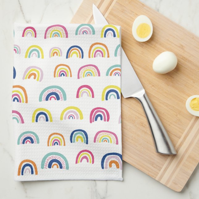 White Multi Rainbow Kitchen Towel (Quarter Fold)
