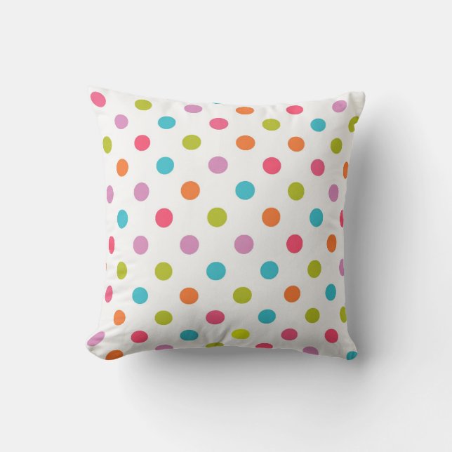 White Multicolor Polka Dot Throw Pillow (Front)