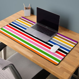 White Multicolor Stripes Lines Pattern Design  Desk Mat