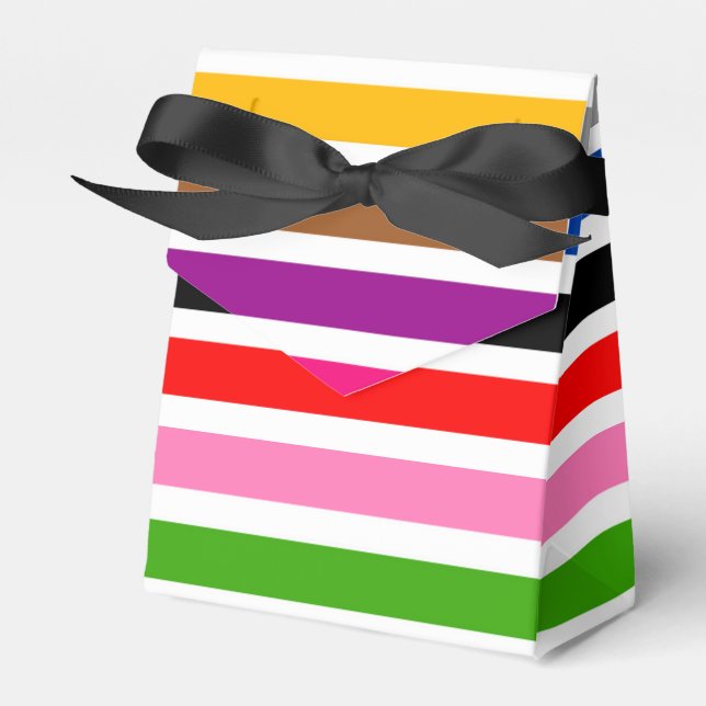 White Multicolor Stripes Lines Pattern Design  Favor Box (Front Side)
