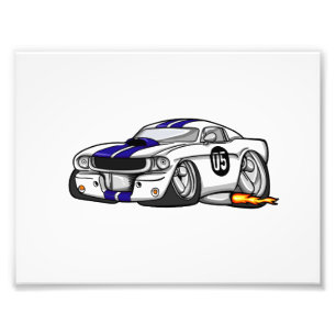 White muscle car cartoon - Choose background color Photo Print
