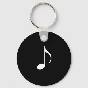 White Music 8th Note On Black background Keychain