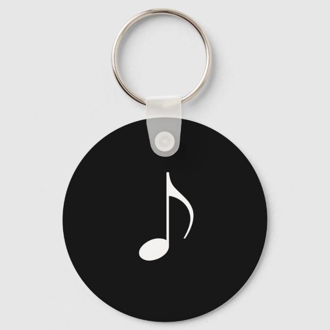 White Music 8th Note On Black background Keychain (Front)