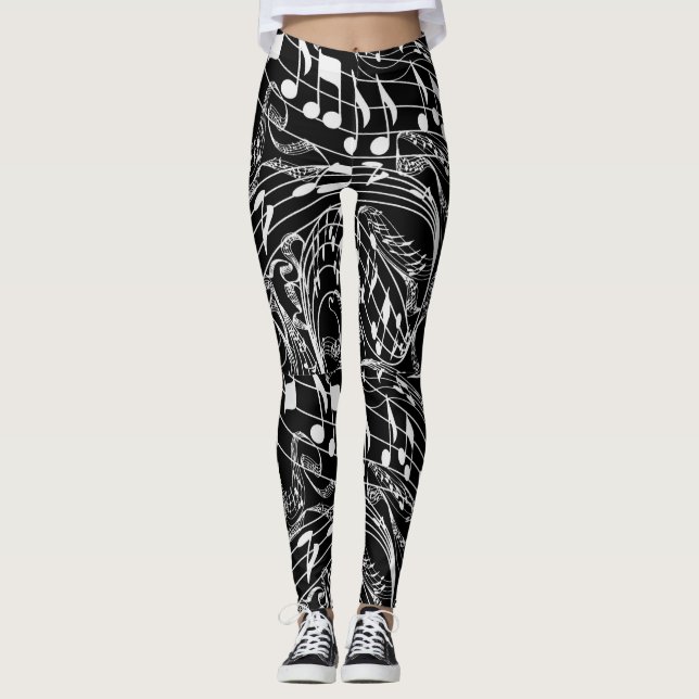 WHITE MUSIC NOTES LEGGINGS (Front)