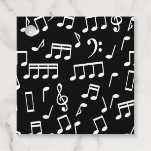 White Music Notes on Black Background Gift Tags