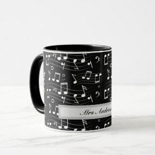 White music notes on black background mug
