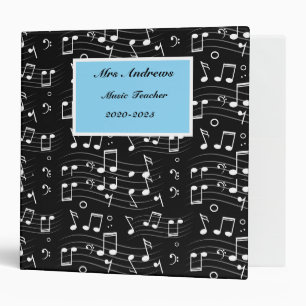 White music notes on black binder