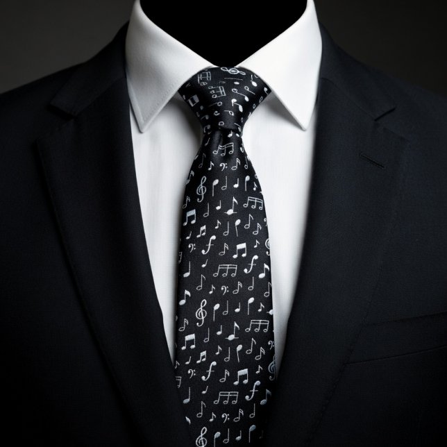 White Music Notes on Black Tie (Creator Uploaded)