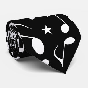 White Music Notes on Black Tie