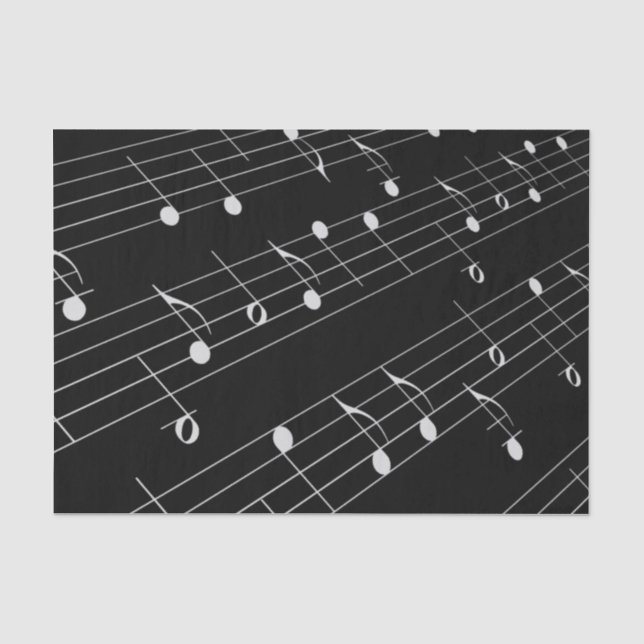 White Music Notes on Black Tissue Paper (Front)
