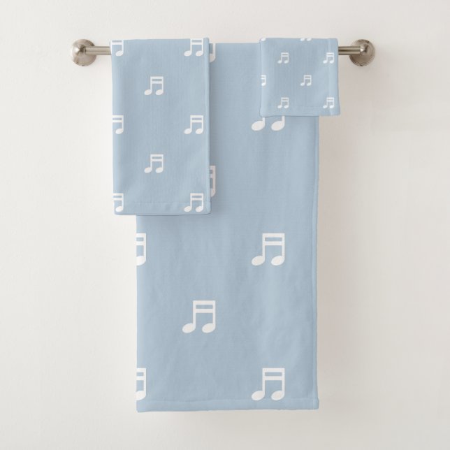 White Music Notes Pattern on Light Blue Bath Towel Set (Insitu)