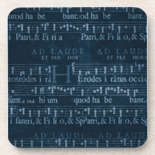 White Music on Dark Blue Coaster