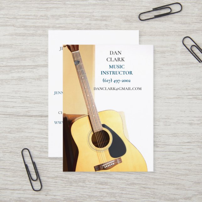 White Music Teacher/Musician/ Acoustic Guitar  Business Card (Front/Back In Situ)