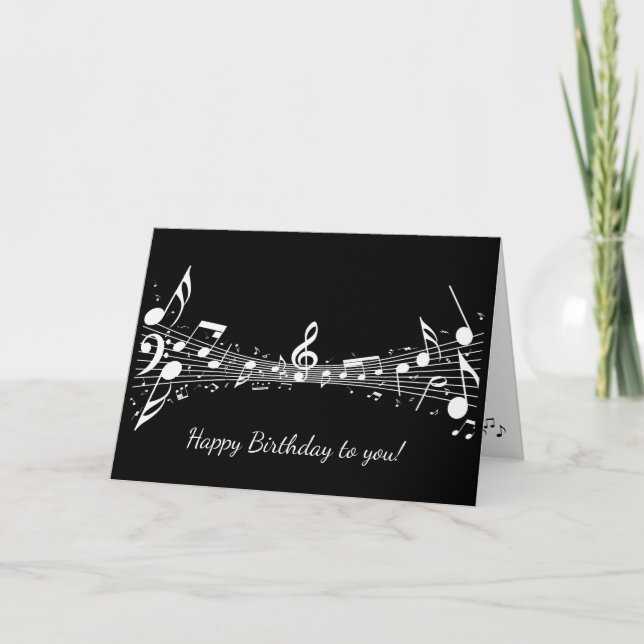 White Musical Notes Design Greeting Card (Front)