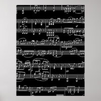 white musical notes on black, music