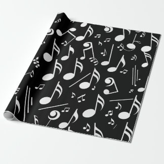 White Musick Notes on Black Wrapping Paper