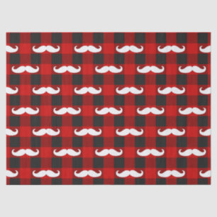 White Mustache Buffalo Plaid Black and Red Tissue Paper