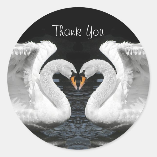 White Mute Swan Mirror Image - Thank You Classic Round Sticker (Front)