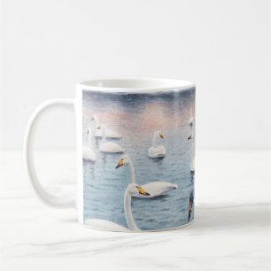 White mute swan on a lake. Watercolor paintingswan Coffee Mug