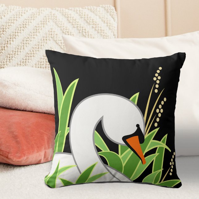 White Mute Swan On Black Throw Pillow (Creator Uploaded)