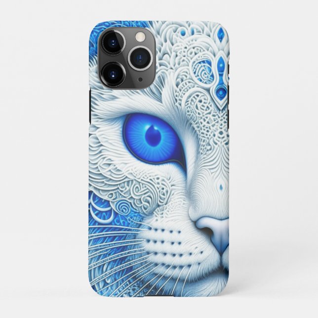 White Mystical Cat Ethereal AI Art iPhone Case (Back)