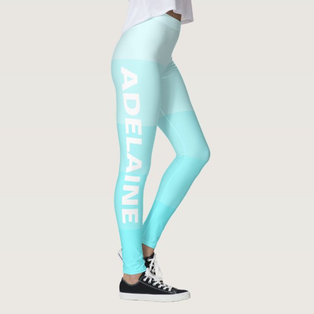 White Name | Stylish 5 Electric Blue Shades Blocks Leggings (Right)