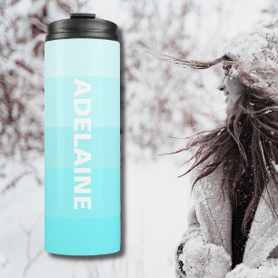 White Name   Stylish 5 Electric Blue Shades Blocks Thermal Tumbler