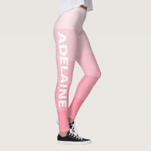 White Name Stylish 5 Salmon Pink Shades Blocks Leggings