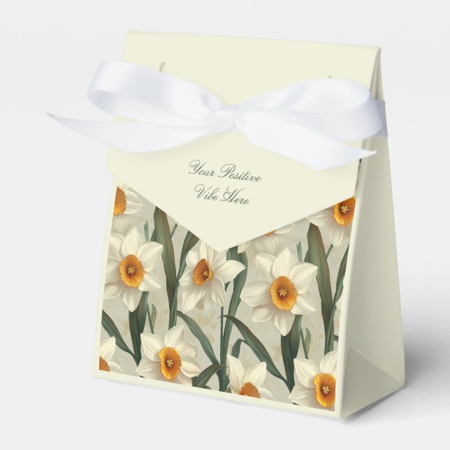White Narcissus Bloom Spring Pattern Favor Box (Front Side)