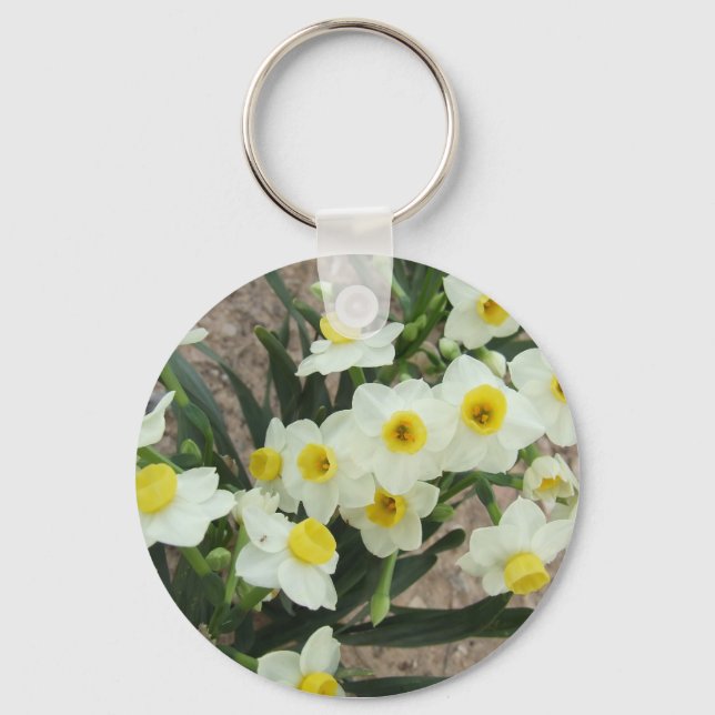 White Narcissus Flowers Keychain (Front)